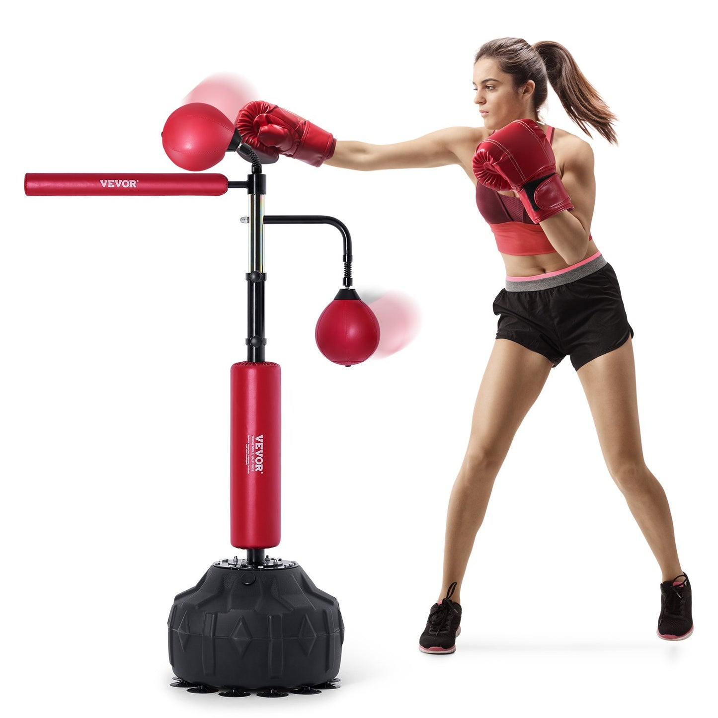 Boxing Speed Trainer, boxningssäck med stativ, reflex boxningsväska för tonåringar och vuxna, höjdjusterbar Free Standing Strike Bag Set med handskar, Workout Speed Bag för träning hemmagym, Röd
