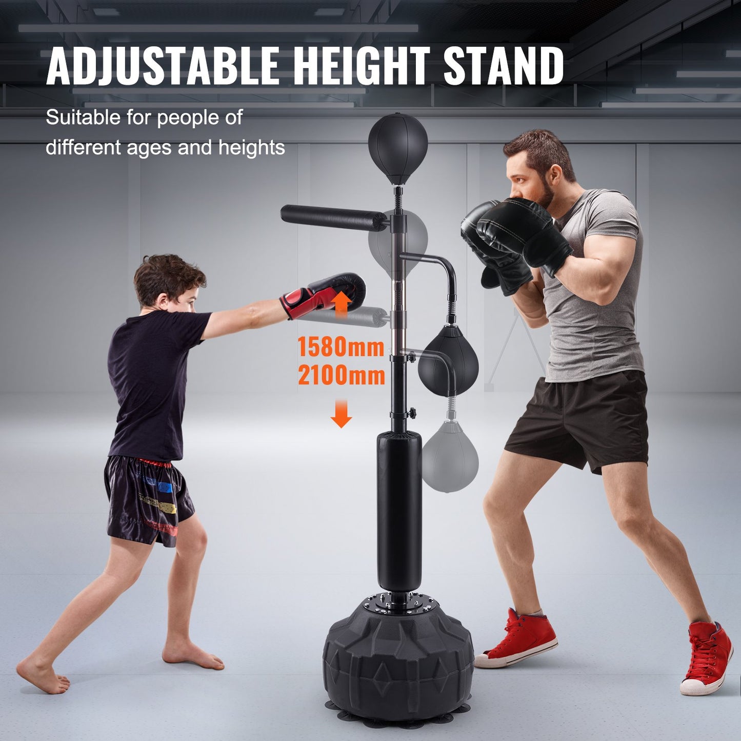 Box-Speed-Trainer, Boxsack mit Ständer, Reflex-Boxsack für Jugendliche und Erwachsene, höhenverstellbares freistehendes Strike-Bag-Set mit Handschuhen, Workout-Speed-Bag für das Training im Home-Gym, Schwarz