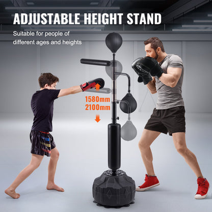 Box-Speed-Trainer, Boxsack mit Ständer, Reflex-Boxsack für Jugendliche und Erwachsene, höhenverstellbares freistehendes Strike-Bag-Set mit Handschuhen, Workout-Speed-Bag für das Training im Home-Gym, Schwarz
