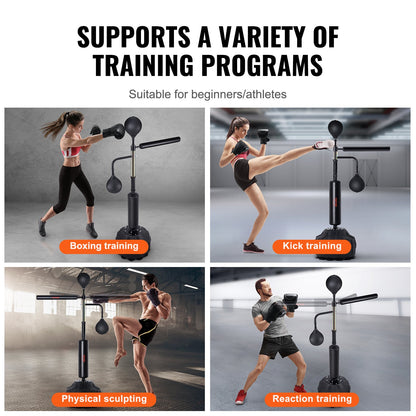 Box-Speed-Trainer, Boxsack mit Ständer, Reflex-Boxsack für Jugendliche und Erwachsene, höhenverstellbares freistehendes Strike-Bag-Set mit Handschuhen, Workout-Speed-Bag für das Training im Home-Gym, Schwarz