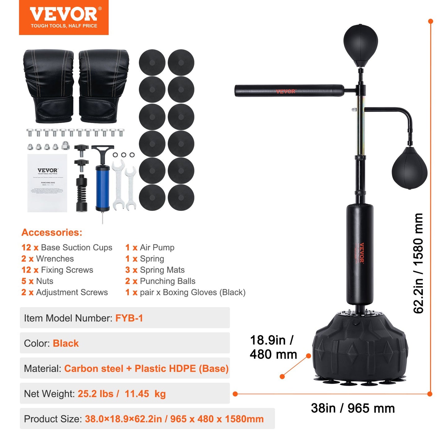 Box-Speed-Trainer, Boxsack mit Ständer, Reflex-Boxsack für Jugendliche und Erwachsene, höhenverstellbares freistehendes Strike-Bag-Set mit Handschuhen, Workout-Speed-Bag für das Training im Home-Gym, Schwarz