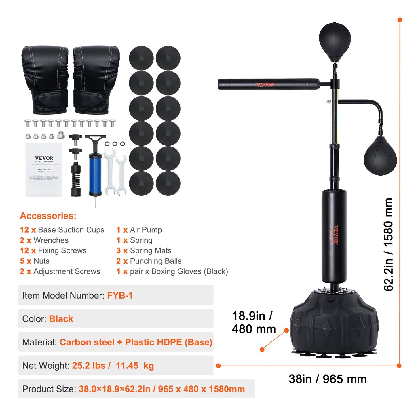 Box-Speed-Trainer, Boxsack mit Ständer, Reflex-Boxsack für Jugendliche und Erwachsene, höhenverstellbares freistehendes Strike-Bag-Set mit Handschuhen, Workout-Speed-Bag für das Training im Home-Gym, Schwarz