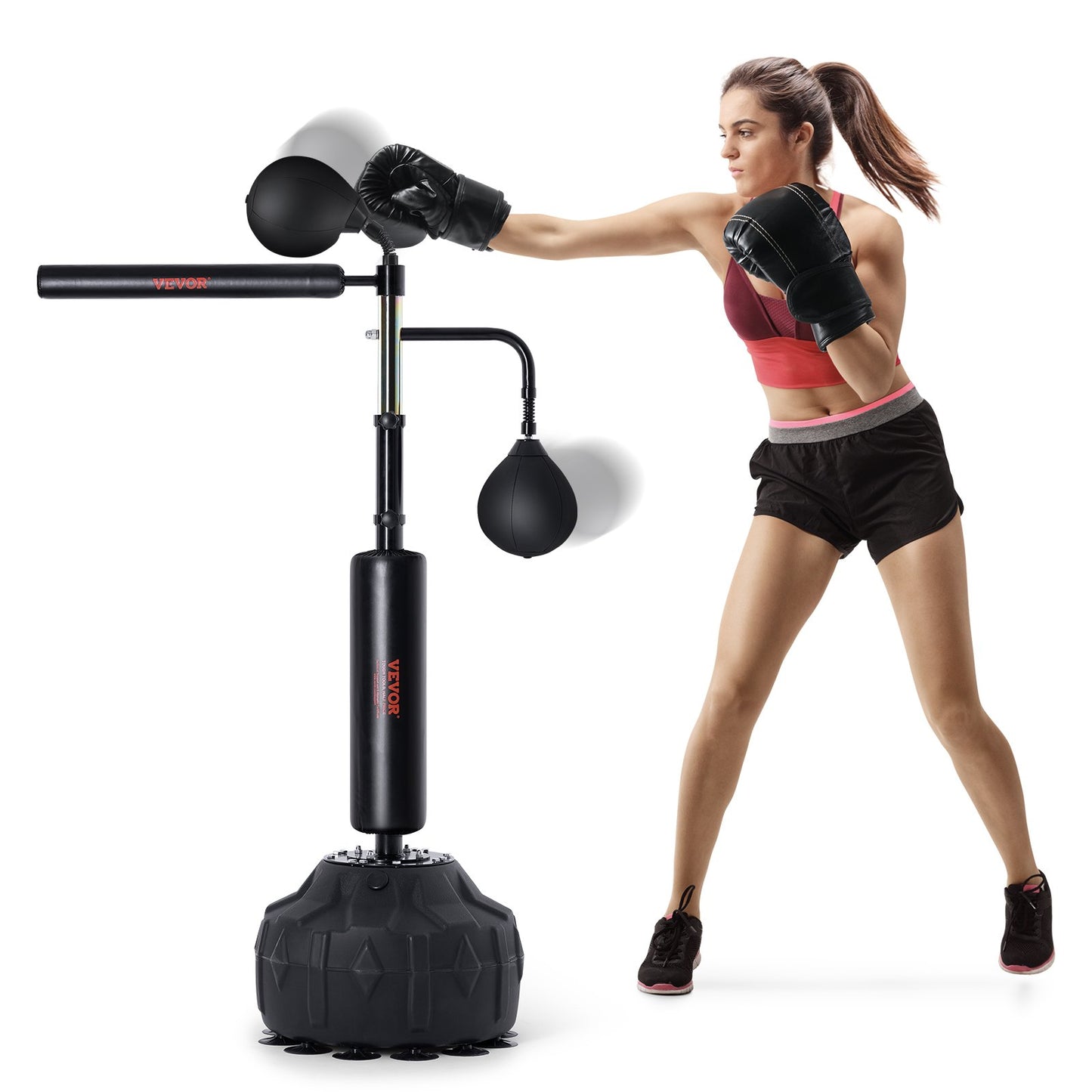 Box-Speed-Trainer, Boxsack mit Ständer, Reflex-Boxsack für Jugendliche und Erwachsene, höhenverstellbares freistehendes Strike-Bag-Set mit Handschuhen, Workout-Speed-Bag für das Training im Home-Gym, Schwarz