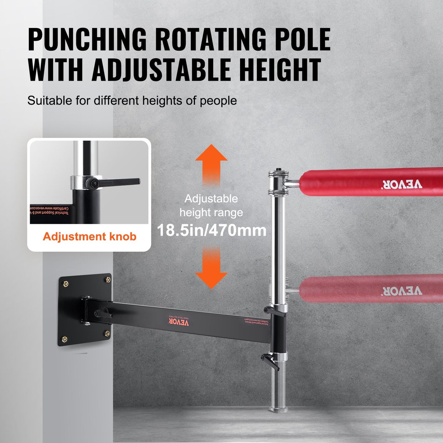 Wall Mount Boxing Spinning Bar, Justerbar Punching Spinning Bar, Boxing Speed Trainer med handskar, Red Reflex Boxing Bar, Boxning Träningsutrustning för Kickboxning, MMA, Stress Relief & Fitness