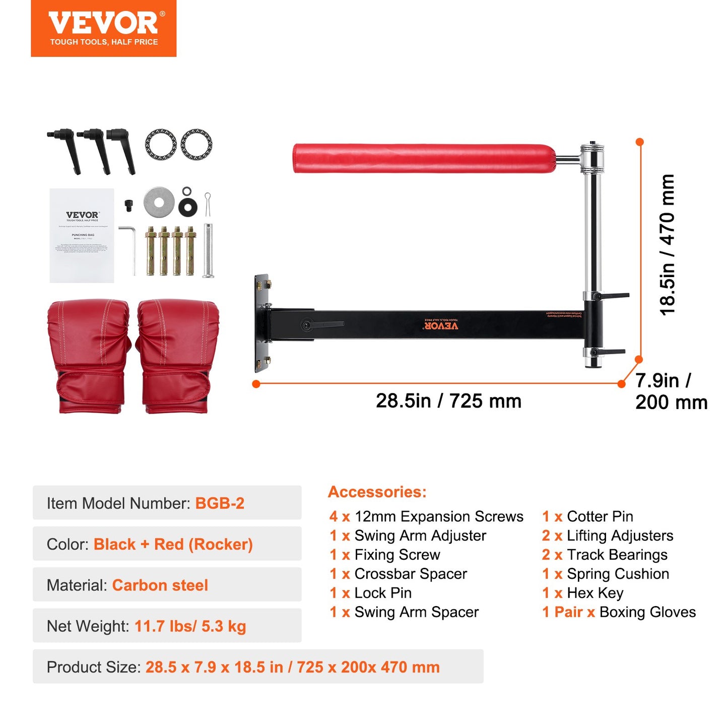 Wall Mount Boxing Spinning Bar, Justerbar Punching Spinning Bar, Boxing Speed Trainer med handskar, Red Reflex Boxing Bar, Boxning Träningsutrustning för Kickboxning, MMA, Stress Relief & Fitness