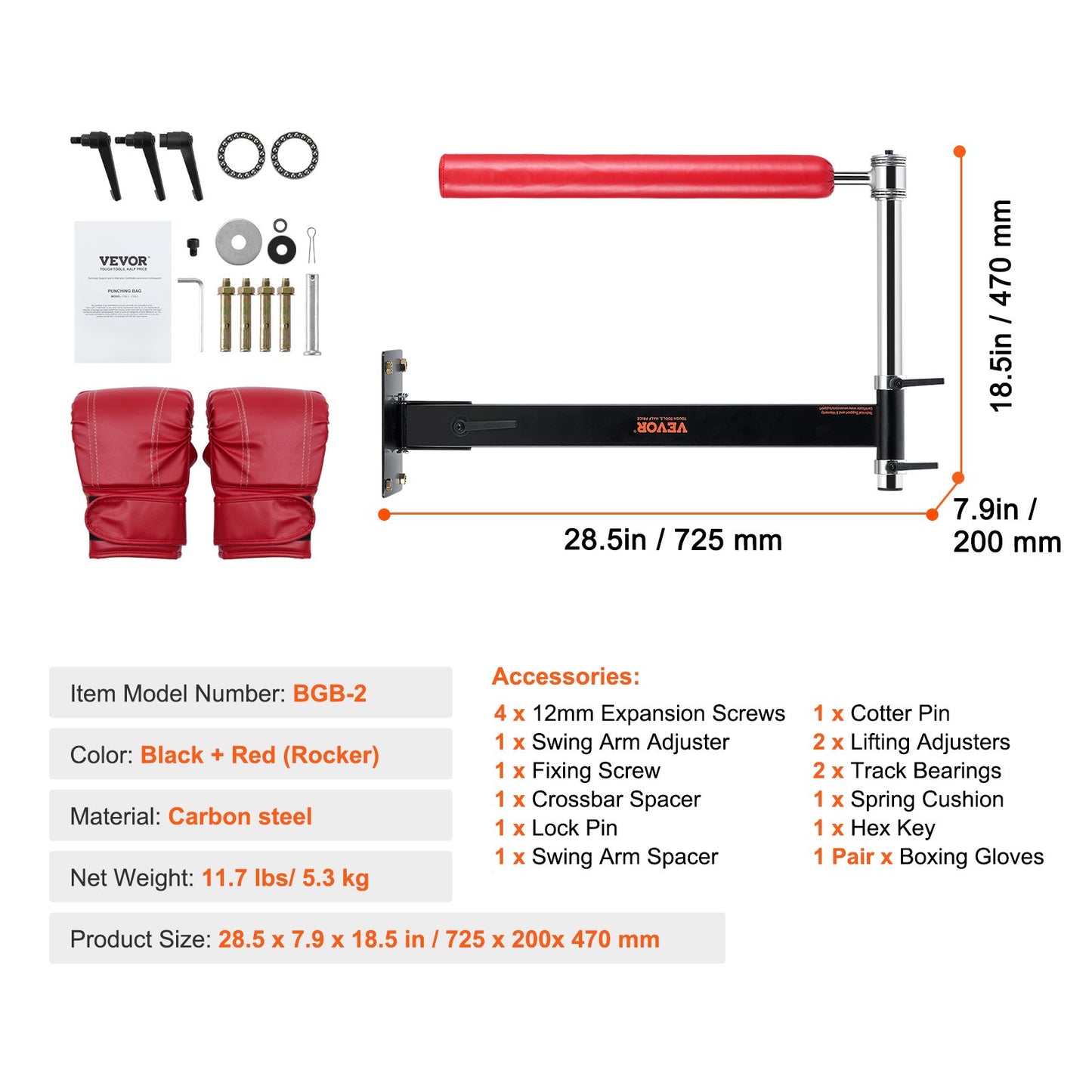 Wall Mount Boxing Spinning Bar, Justerbar Punching Spinning Bar, Boxing Speed Trainer med handskar, Red Reflex Boxing Bar, Boxning Träningsutrustning för Kickboxning, MMA, Stress Relief & Fitness