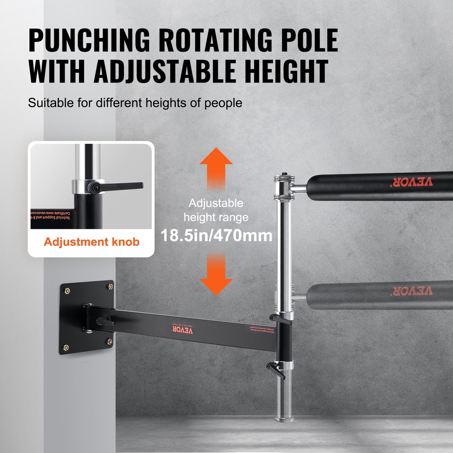 Wall Mount Boxing Spinning Bar, Adjustable Punching Spinning Bar, Boxing Speed Trainer with Gloves, Black Reflex Boxing Bar, Boxing Training Equipment for Kickboxing, MMA, Stress Relief, Fitness