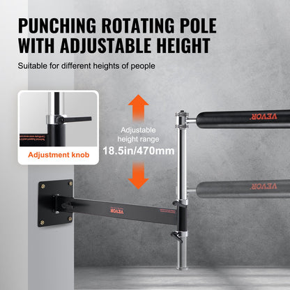 Wall Mount Boxing Spinning Bar, Adjustable Punching Spinning Bar, Boxing Speed Trainer with Gloves, Black Reflex Boxing Bar, Boxing Training Equipment for Kickboxing, MMA, Stress Relief, Fitness
