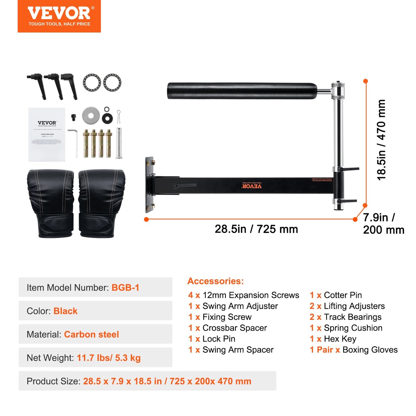 Wall Mount Boxing Spinning Bar, Adjustable Punching Spinning Bar, Boxing Speed Trainer with Gloves, Black Reflex Boxing Bar, Boxing Training Equipment for Kickboxing, MMA, Stress Relief, Fitness