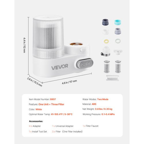 Faucet Mounted Water Filter Sink Water Purifier for Kitchen White Vertical