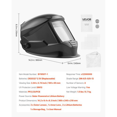 svetshjälm automatisk nedbländning, 100 x 95 mm svetshuva i äkta färg, 1/1/1/1 soldriven svetsmask med 4 ljusbågssensorer, bred skugga 4/5-9/9-13 för TIG MIG ARC-svetsning, slipning, skärning - METIS-serien |  EU