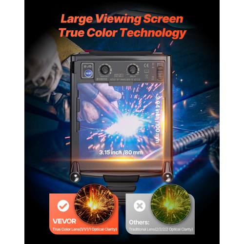 svetshjälm automatisk nedbländning, 100 x 80 mm svetshuva i äkta färg, soldriven svetsmask med 4 ljusbågssensorer, bred skugga 4/5-9/9-13 för TIG MIG-svetsning, skärning och slipning - METIS-serien |  EU