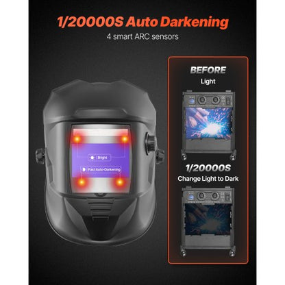 svetshjälm automatisk nedbländning, 100 x 59,4 mm svetshuva i äkta färg, soldriven svetsmask med 4 ljusbågssensorer, bred skugga 4/5-9/9-13 för TIG MIG ARC-svetsning, slipning, skärning - METIS-serien |  EU