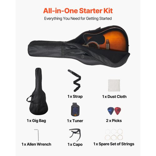41-tums Cutway akustisk gitarr nybörjarpaket gigbag för vuxen Sunburst