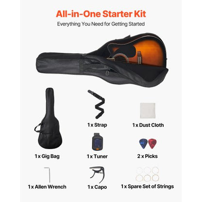 41-tums Cutway akustisk gitarr nybörjarpaket gigbag för vuxen Sunburst