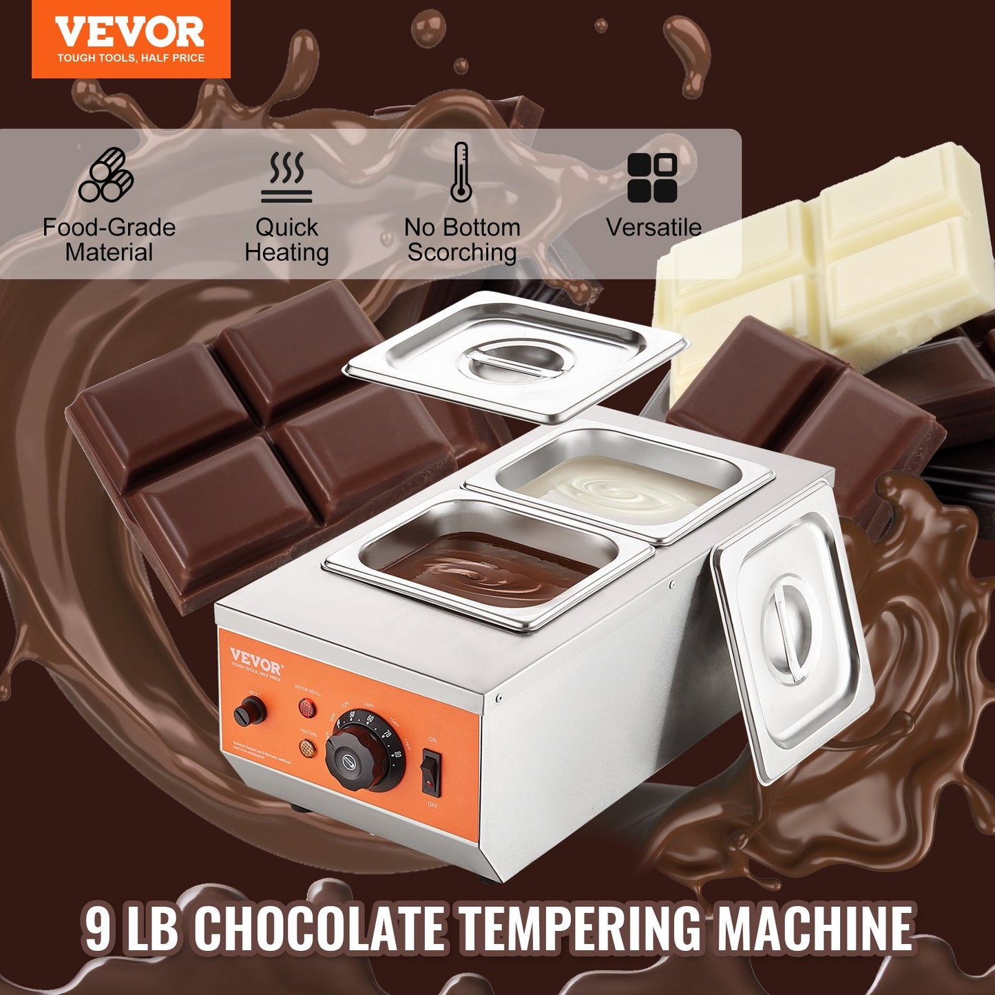 Chokladtempereringsmaskin Chokladsmältdegel 9 pund 2 tankar