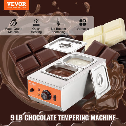 Chokladtempereringsmaskin Chokladsmältdegel 9 pund 2 tankar