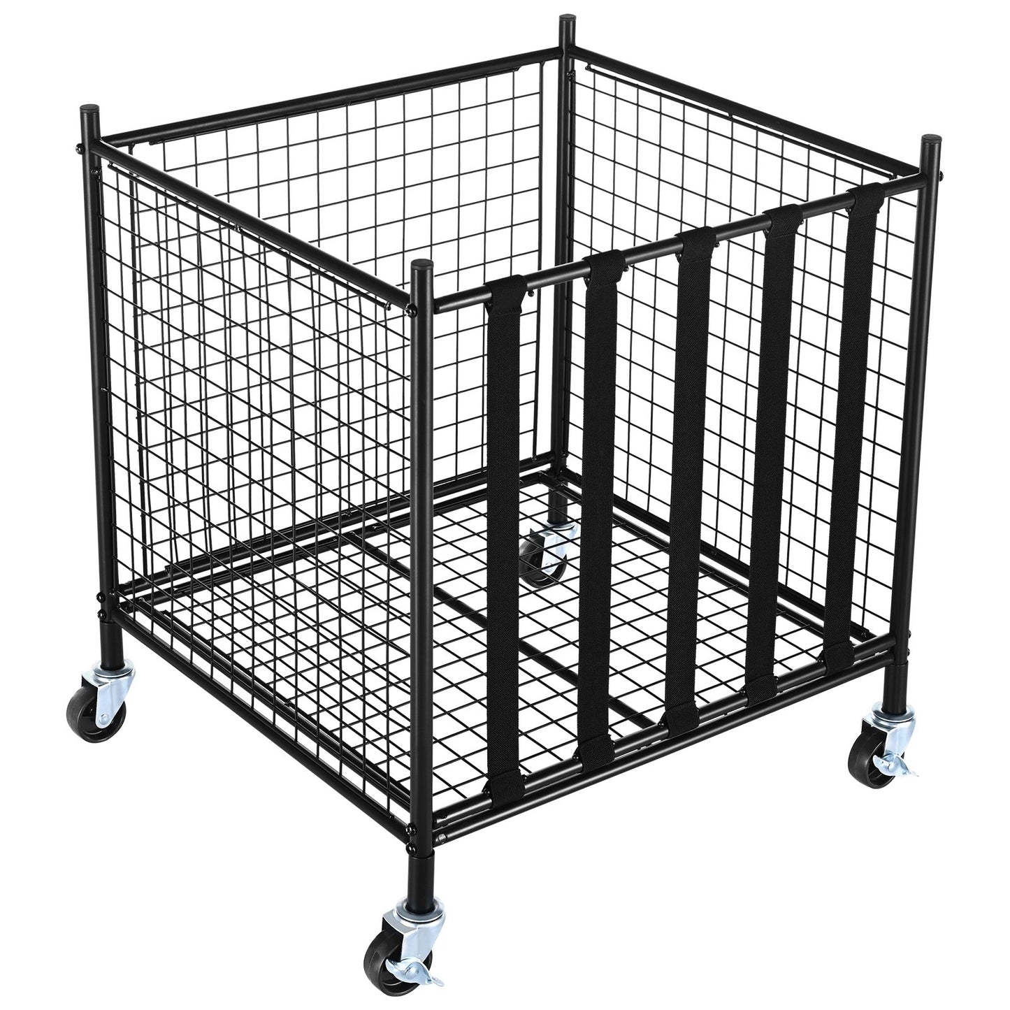Rolling Sports Ball Storage Cart, Lockable Basketball Cage with Elastic Straps, Sports Equipment Holder for Indoor Outdoor, Steel Storage Rack for Garage, Playgroup, Gym and Schools