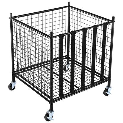 Rolling Sports Ball Storage Cart, Lockable Basketball Cage with Elastic Straps, Sports Equipment Holder for Indoor Outdoor, Steel Storage Rack for Garage, Playgroup, Gym and Schools