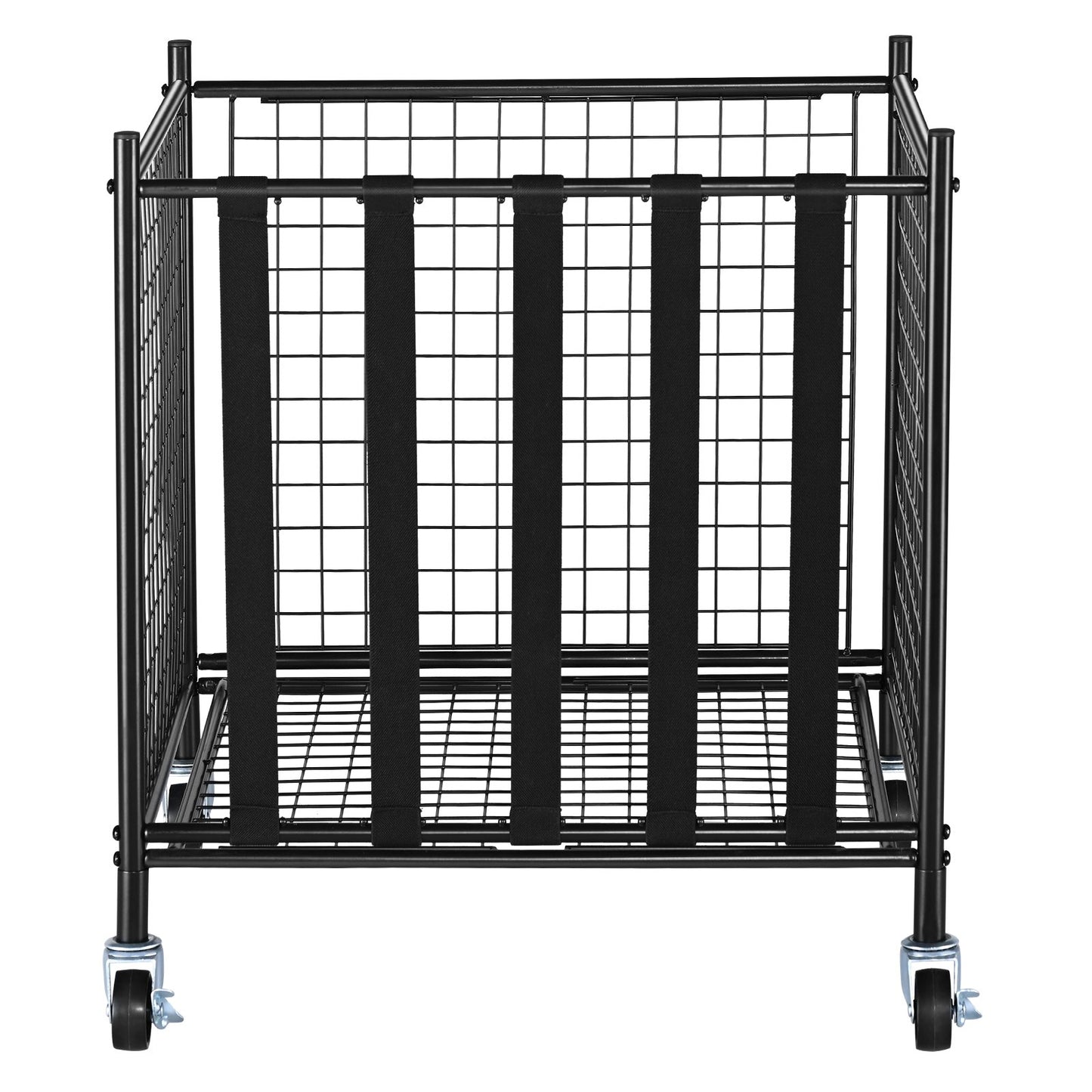 Rolling Sports Ball Storage Cart, Lockable Basketball Cage with Elastic Straps, Sports Equipment Holder for Indoor Outdoor, Steel Storage Rack for Garage, Playgroup, Gym and Schools