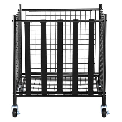 Rolling Sports Ball Storage Cart, Lockable Basketball Cage with Elastic Straps, Sports Equipment Holder for Indoor Outdoor, Steel Storage Rack for Garage, Playgroup, Gym and Schools