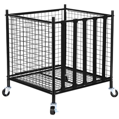 Rolling Sports Ball Storage Cart, Lockable Basketball Cage with Elastic Straps, Sports Equipment Holder for Indoor Outdoor, Steel Storage Rack for Garage, Playgroup, Gym and Schools