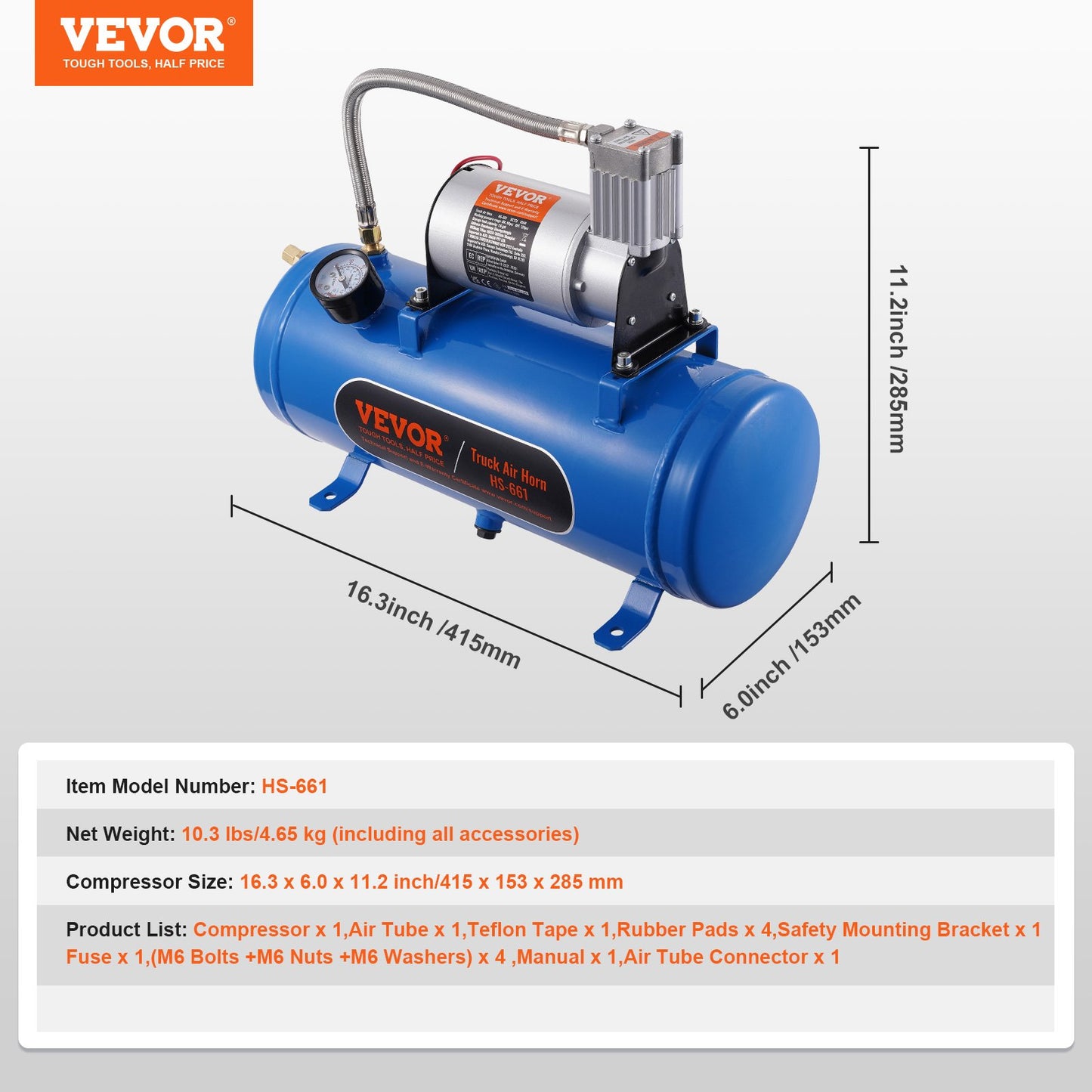 12V luftkompressor med tank 1,6 gallon/6 l, tåghornsluftkompressor, 120 psi arbetstryck ombord luftkompressorsystem för tåglufthorn, pumpning av däck, luftmadrasser