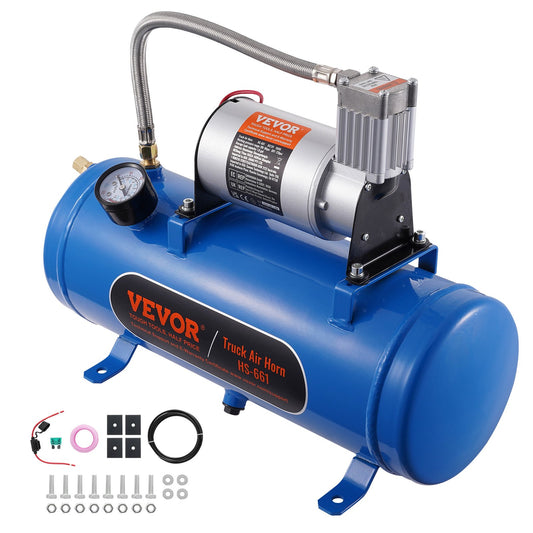 12V luftkompressor med tank 1,6 gallon/6 l, tåghornsluftkompressor, 120 psi arbetstryck ombord luftkompressorsystem för tåglufthorn, pumpning av däck, luftmadrasser