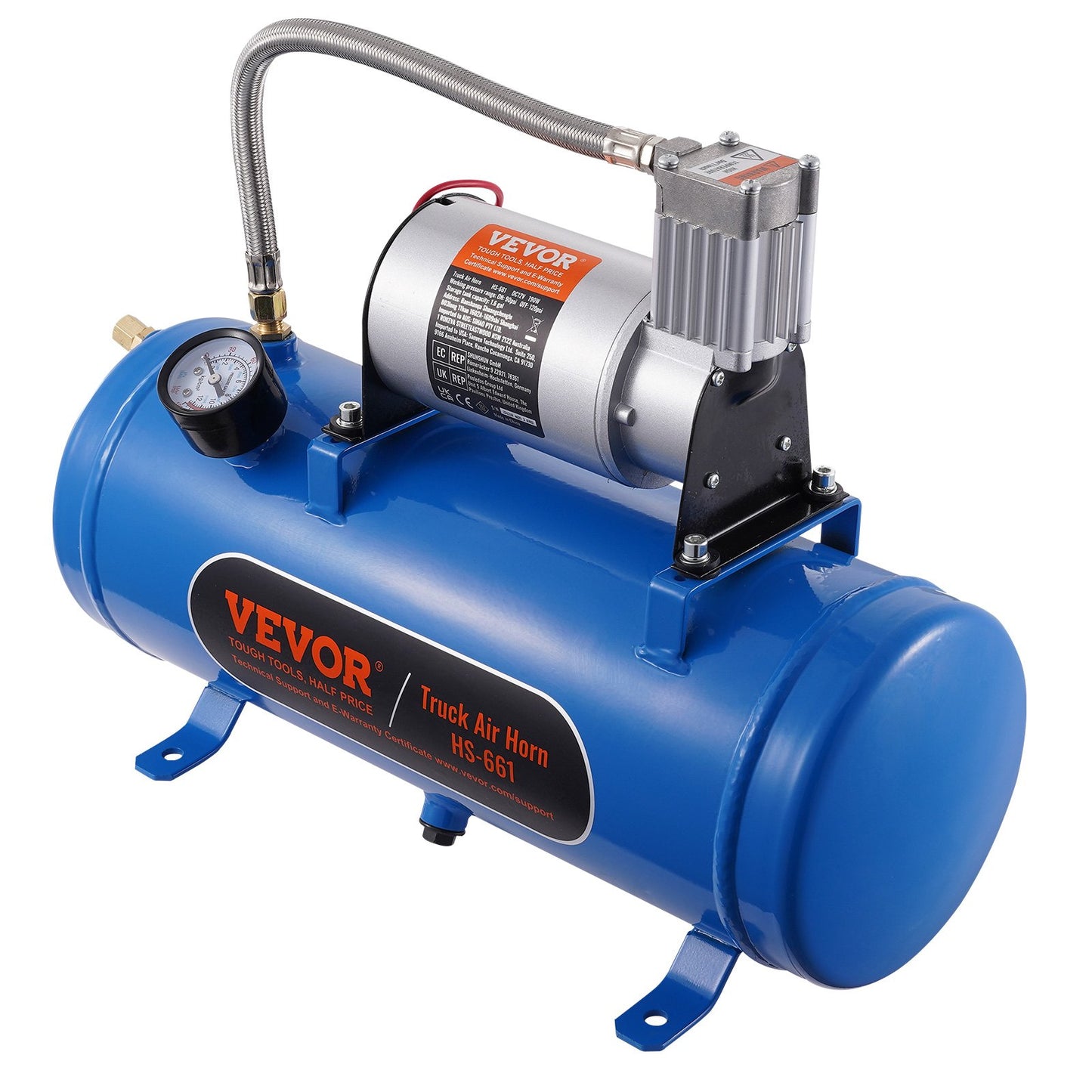 12V luftkompressor med tank 1,6 gallon/6 l, tåghornsluftkompressor, 120 psi arbetstryck ombord luftkompressorsystem för tåglufthorn, pumpning av däck, luftmadrasser