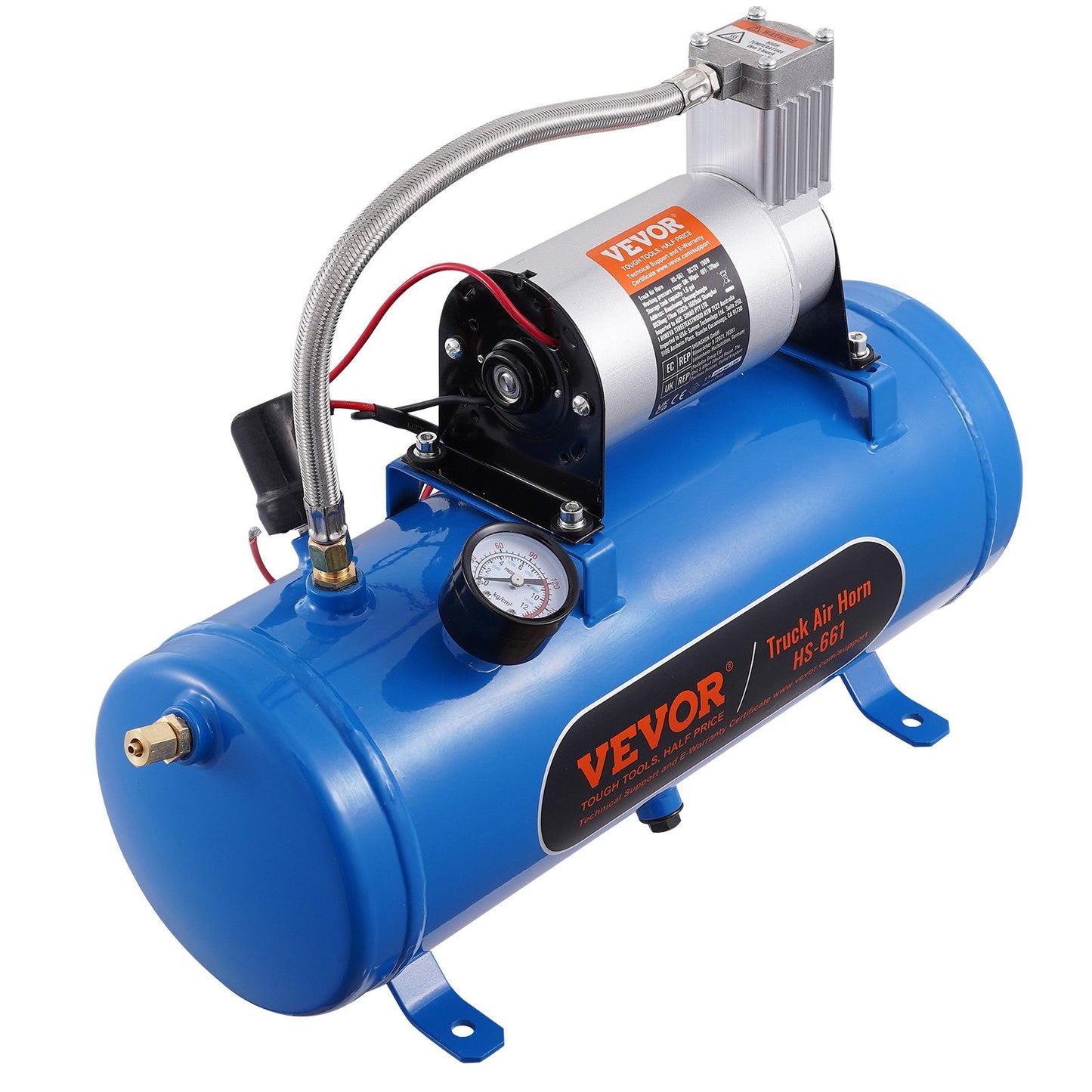 12V luftkompressor med tank 1,6 gallon/6 l, tåghornsluftkompressor, 120 psi arbetstryck ombord luftkompressorsystem för tåglufthorn, pumpning av däck, luftmadrasser