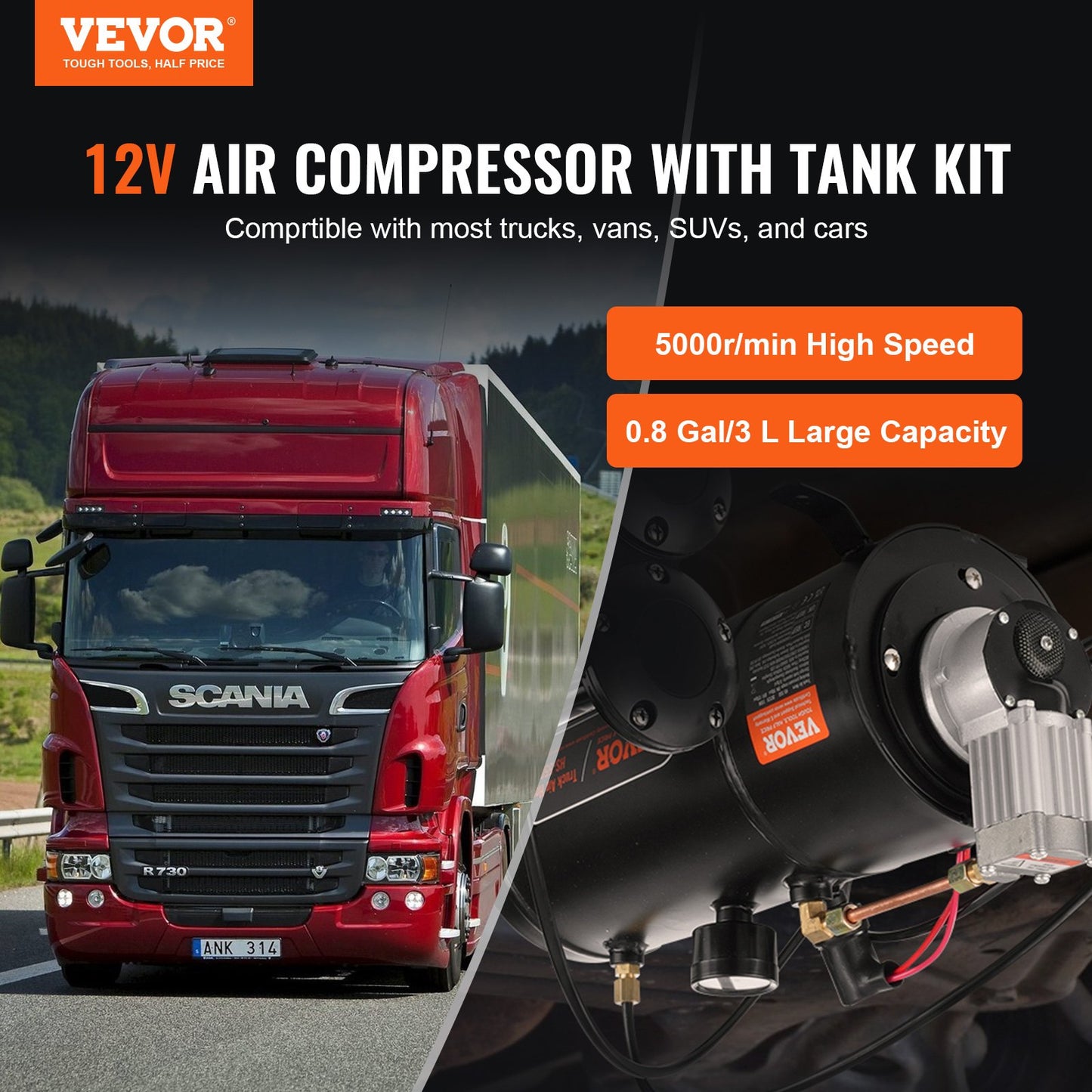 12V luftkompressor med 0,8 Gal/3L tank inbyggt lufthornskompressorsystem