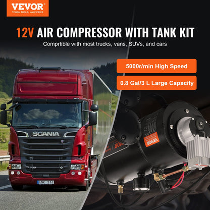 12V luftkompressor med 0,8 Gal/3L tank inbyggt lufthornskompressorsystem