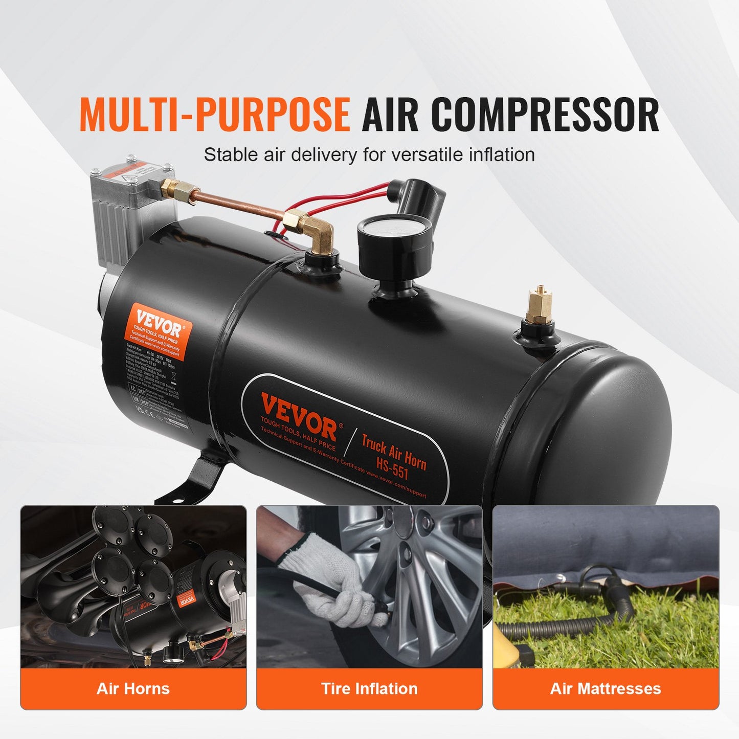 12V luftkompressor med 0,8 Gal/3L tank inbyggt lufthornskompressorsystem