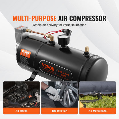 12V luftkompressor med 0,8 Gal/3L tank inbyggt lufthornskompressorsystem