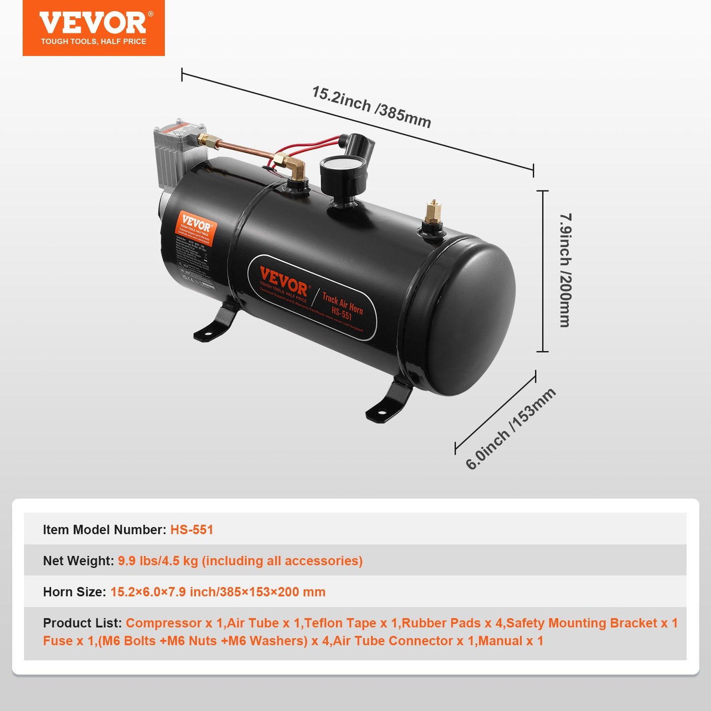 12V luftkompressor med 0,8 Gal/3L tank inbyggt lufthornskompressorsystem