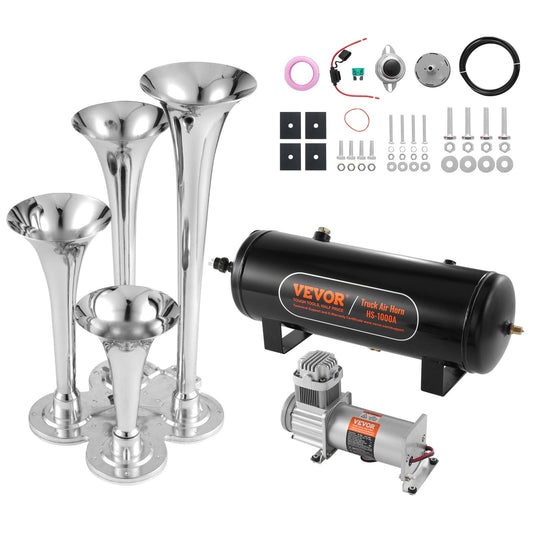 Train Horns Kit 4 Trumpet Air Horn Kit 160 psi Air Compressor 2.6 Gal Tank