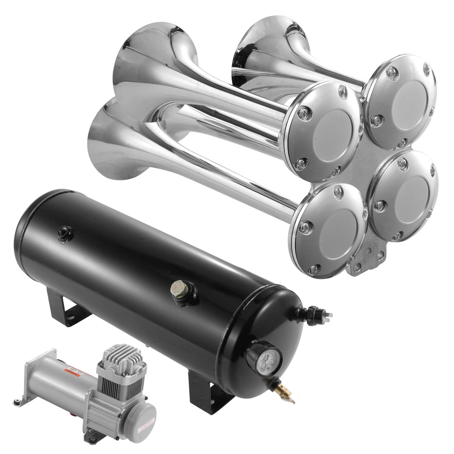 Train Horns Kit 4 Trumpet Air Horn Kit 160 psi Air Compressor 2.6 Gal Tank