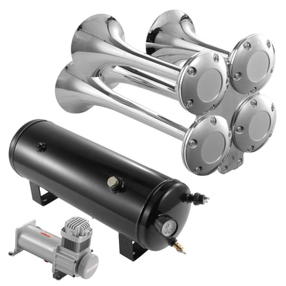 Train Horns Kit 4 Trumpet Air Horn Kit 160 psi Air Compressor 2.6 Gal Tank