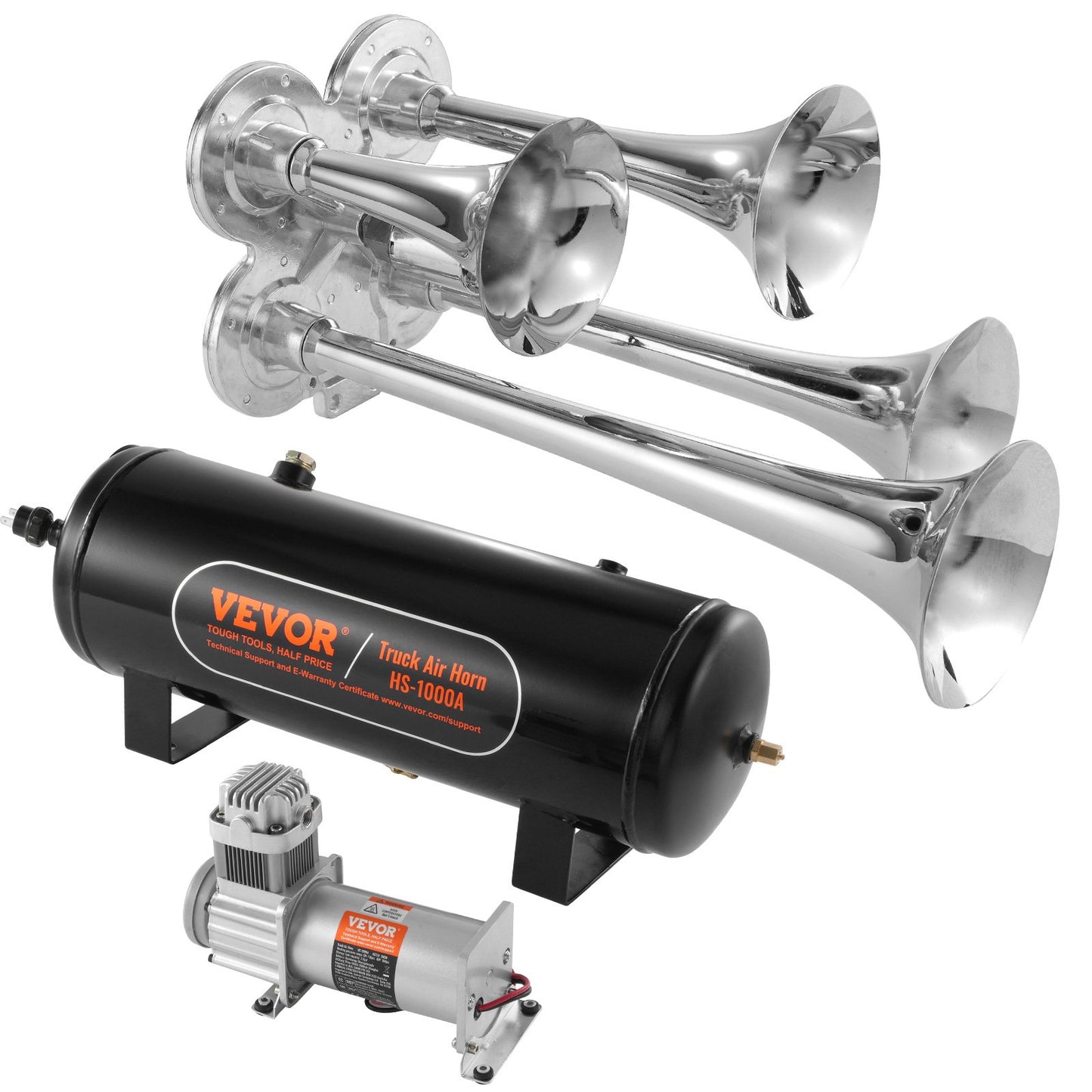 Train Horns Kit 4 Trumpet Air Horn Kit 160 psi Air Compressor 2.6 Gal Tank
