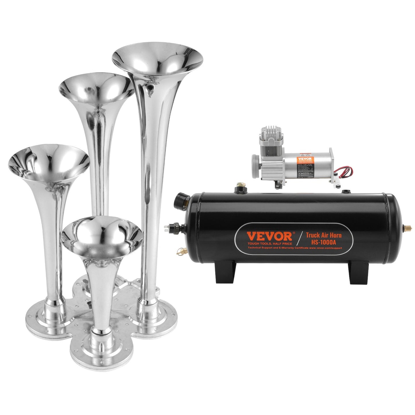 Train Horns Kit 4 Trumpet Air Horn Kit 160 psi Air Compressor 2.6 Gal Tank