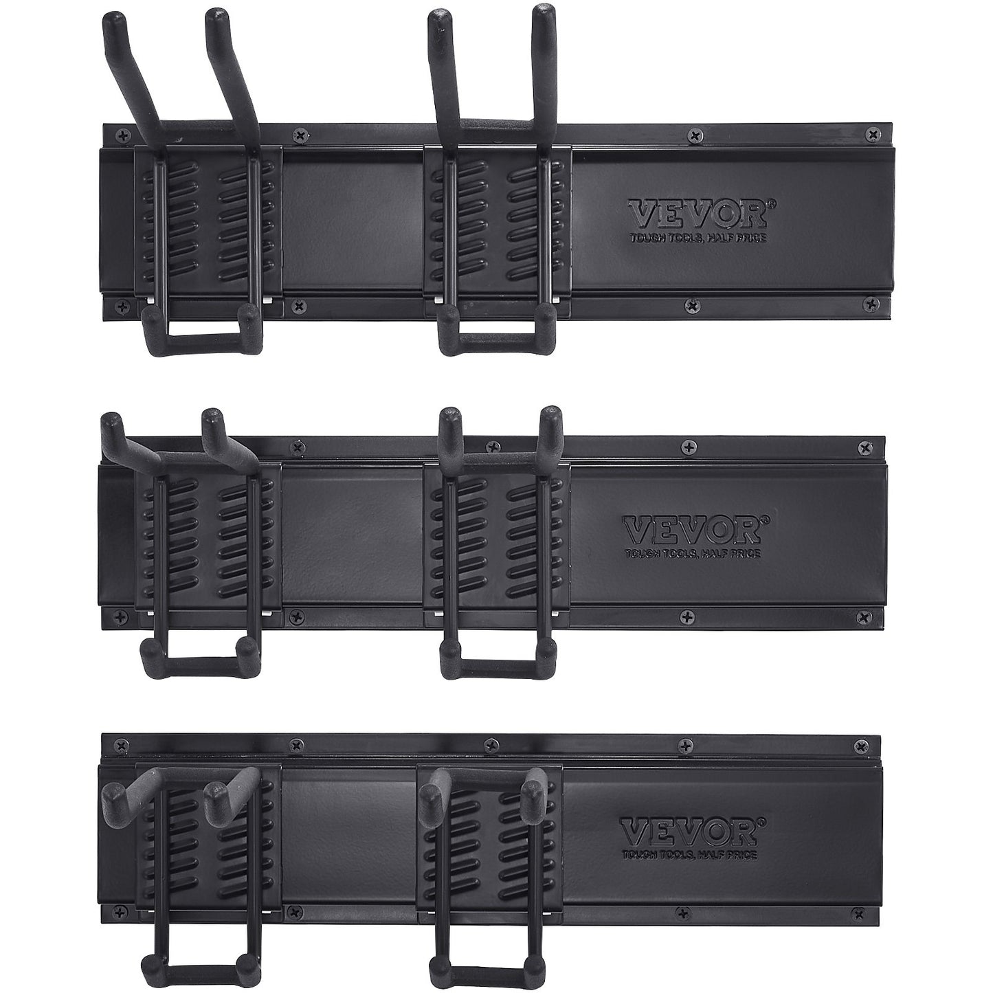 Garage Tool Organizer, 800 lbs Max lastkapacitet, Väggmonterad Yard Trädgårdsförvaringsställ Organisation Heavy Duty med 6 justerbara krokar och 3 skenor, för trädgårdsredskap, spadar, trimmers och slangar