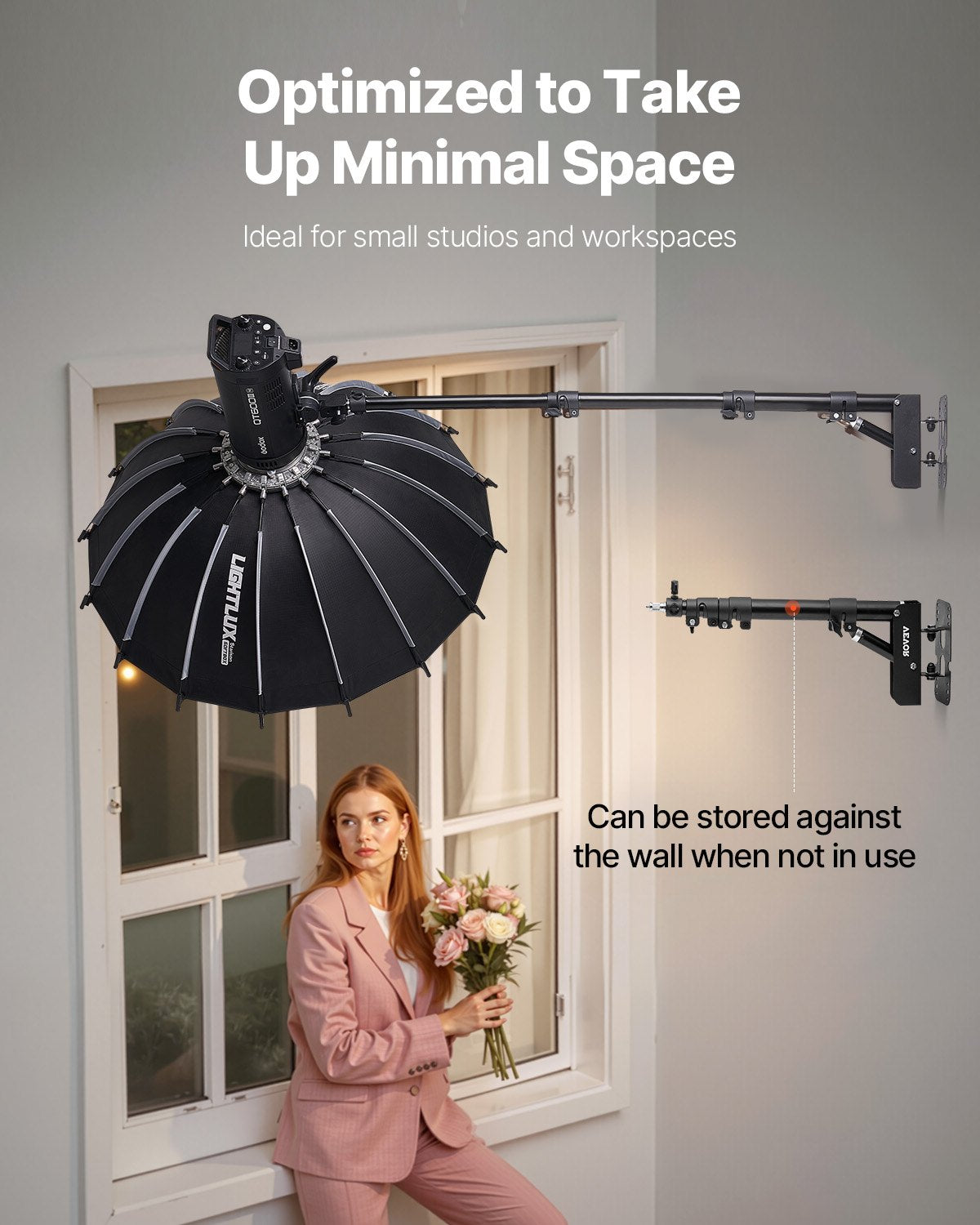 Väggmonterad Triangel Bom Arm Light Stand 39.37in/100cm Ring Light Support