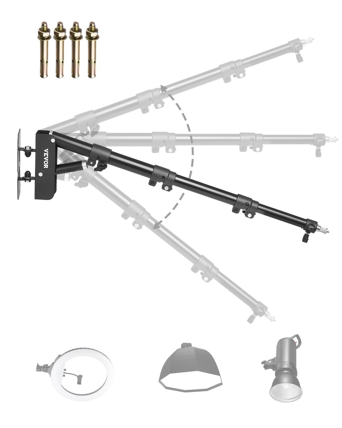 Väggmonterad Triangel Bom Arm Light Stand 39.37in/100cm Ring Light Support