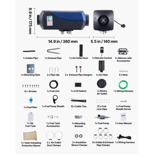 Dieselvärmare Bärbar Dieselluftvärmare 8KW DC 12V/24V 10 L Stor Tank |  EU