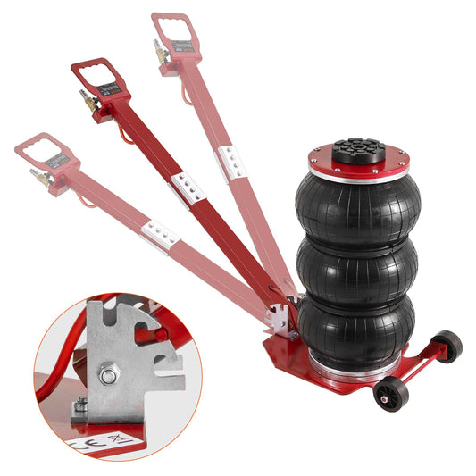 Air Jack, 3 Ton/6600 lbs Triple Bag Air Jack, Airbag Jack med sex stålrör, lyft upp till 17,7", 3-5 s snabblyftande pneumatisk jack, med justerbart långt handtag för bilar, garage, reparation (röd)