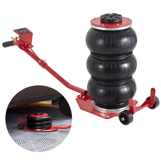 Air Jack, 3 Ton/6600 lbs Triple Bag Air Jack, Airbag Jack with Six Steel Tubes, Lifts Up to 17.7 inches/450 mm, 3-5 s Fast Lifting Pneumatic Jack, with Long Handles for Cars, Garage, Repair, (Red)