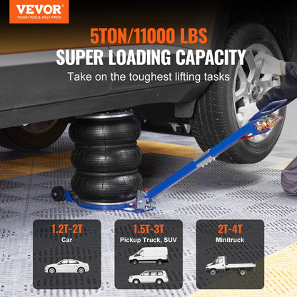 Air Jack, 5 Ton/11000 lbs Triple Bag Air Jack, Airbag Jack with Six Steel Tubes, Lifts Up to 18.5 Inch/470 mm, 3-5 s Quick Lifting Pneumatic Jack, with Adjustable Handle for Car, Garage, Repair