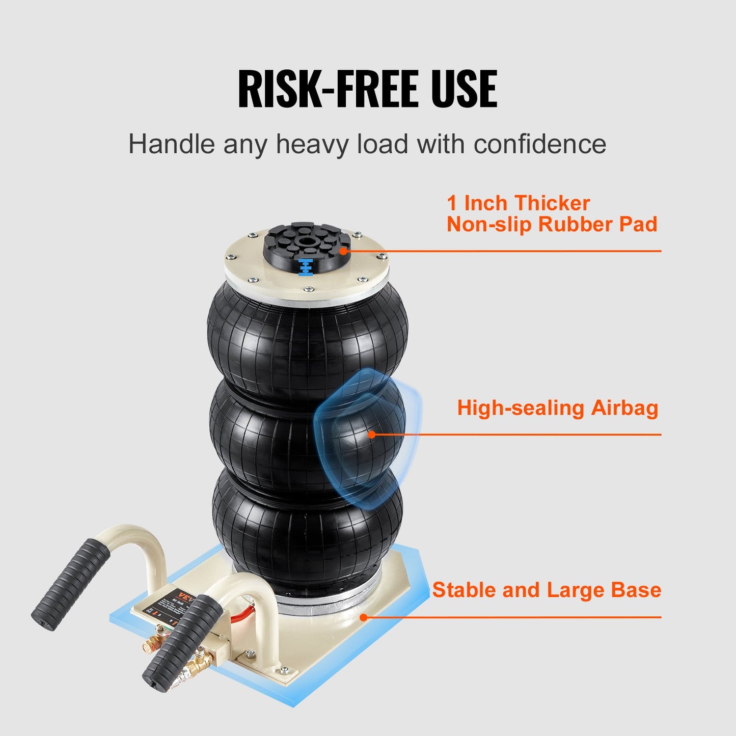 Air Jack, 3 Ton/6600 lbs Triple Bag Air Jack, Airbag Jack med sex stålrör, lyft upp till 17,7 tum/450 mm, 3-5 s snabblyftande pneumatisk domkraft, med sidohandtag för bil, garage, reparation (vit )