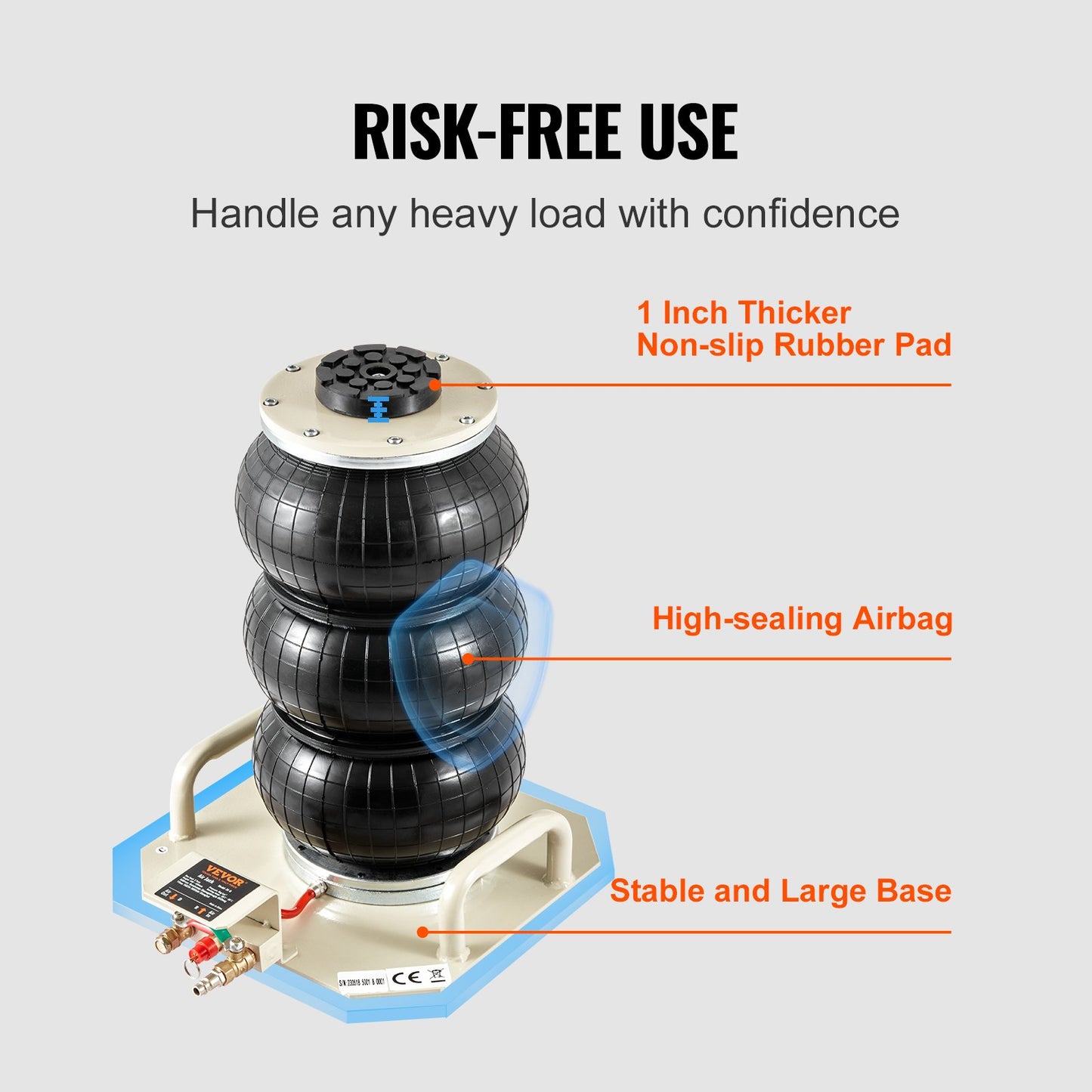 Air Jack, 3 Ton/6600 lbs Triple Bag Air Jack, Air Bag Jack Lift up to 450 mm, 3-5S Quick Lifting Pneumatic Jack, with Side Handle for Cars, Garage, Repair (Beige)