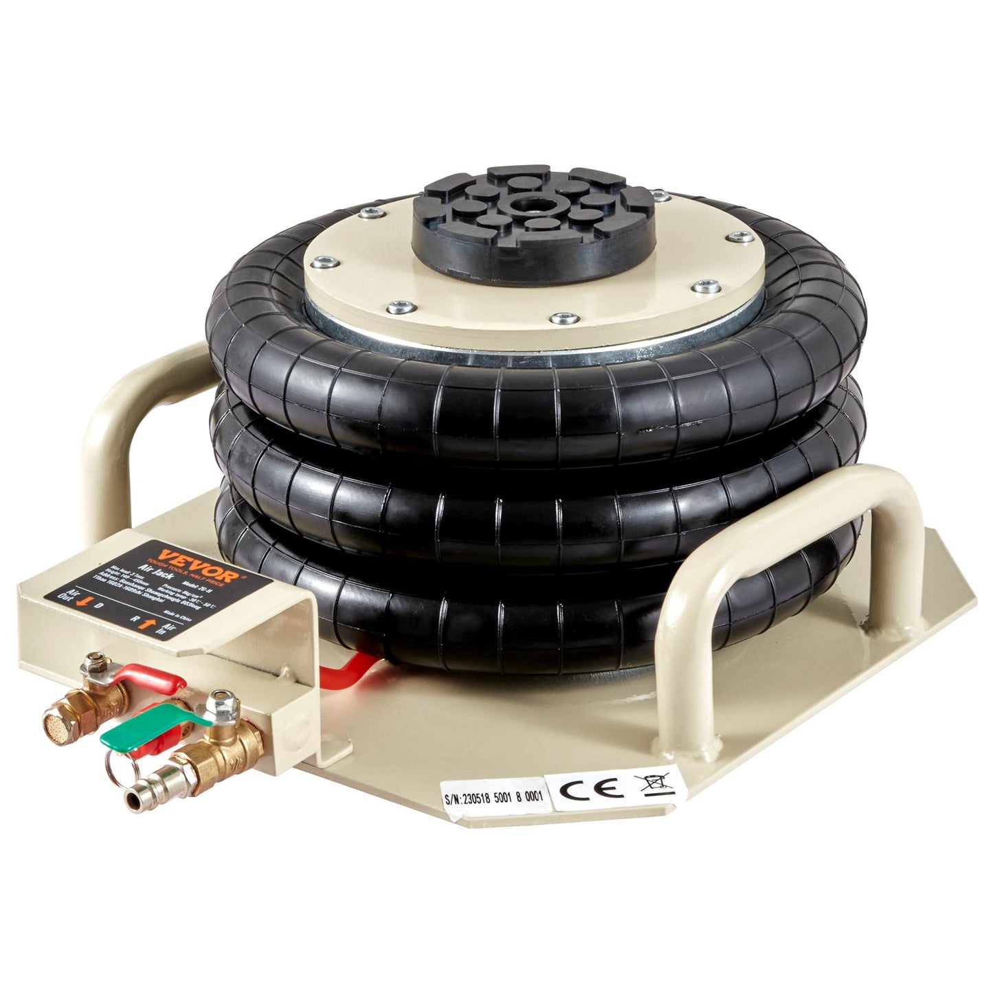 Air Jack, 3 Ton/6600 lbs Triple Bag Air Jack, Air Bag Jack Lift up to 450 mm, 3-5S Quick Lifting Pneumatic Jack, with Side Handle for Cars, Garage, Repair (Beige)